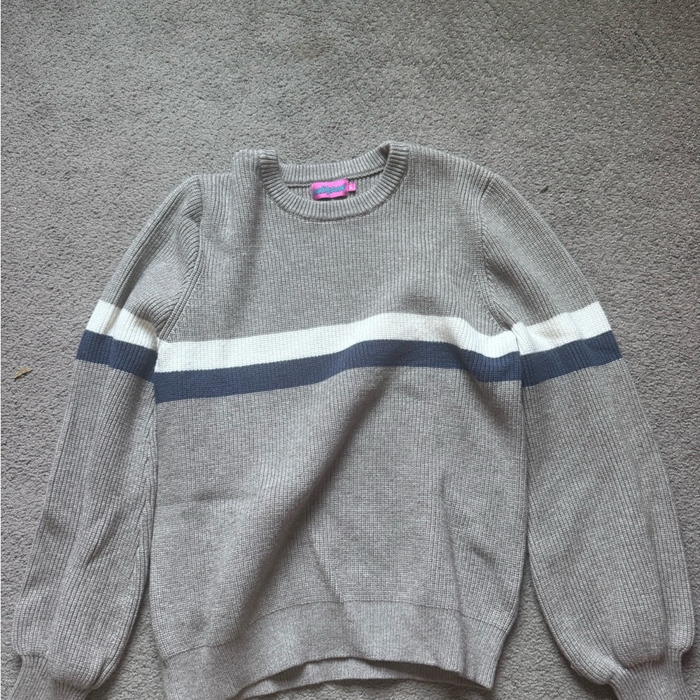 Edikted Gray and White Crewneck Sweater with Stripes